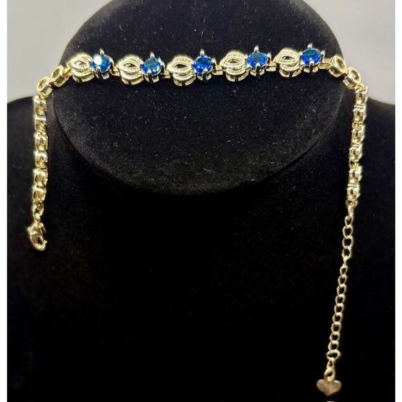 Unbranded Jewelry - Bracelet Diamond Cut Simulated Blue Sapphire Stones Gold Tone